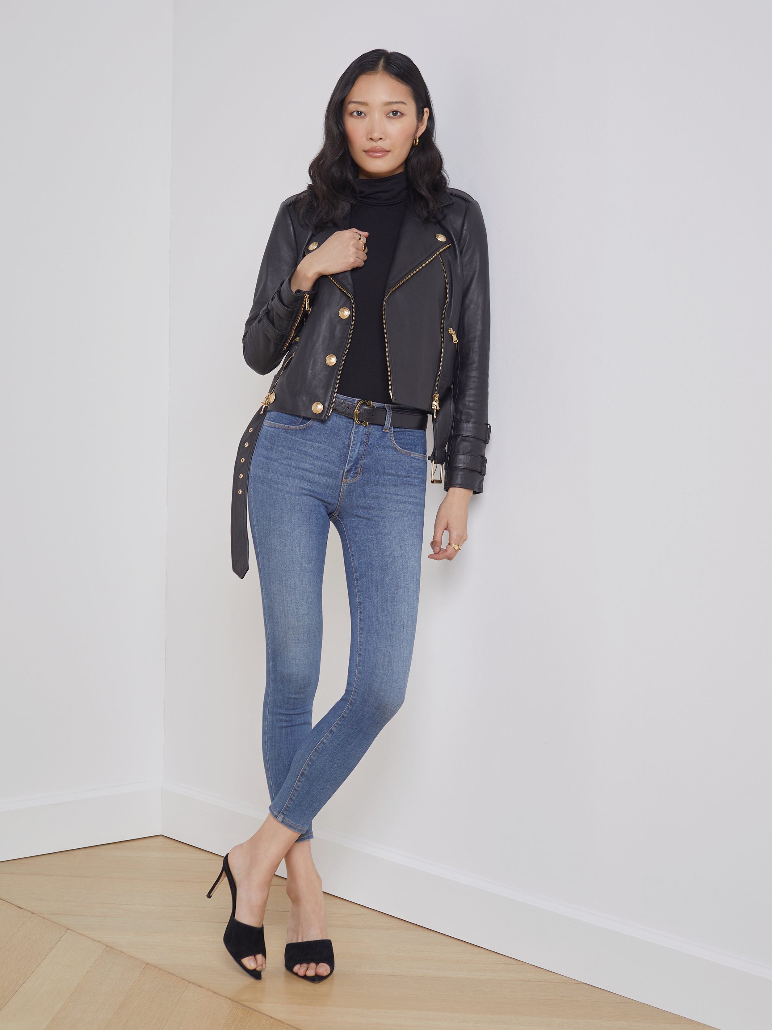 Billie Belted Leather Jacket In Black