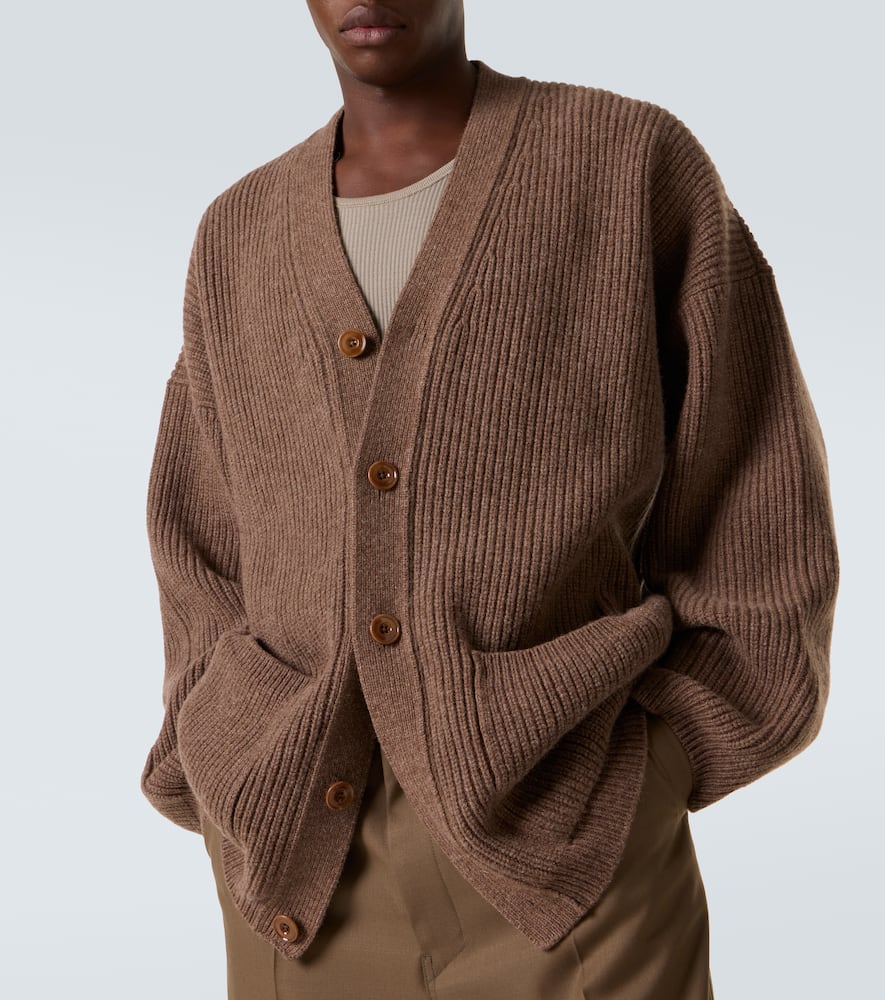 Oversized ribbed-knit wool cardigan
