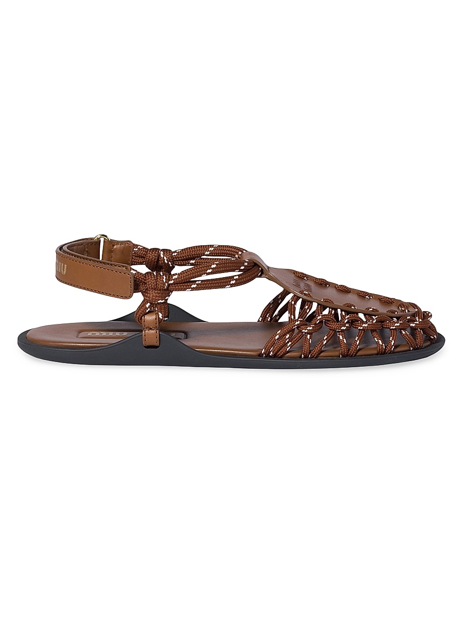 Women's Leather and Cord Sandals - Brown