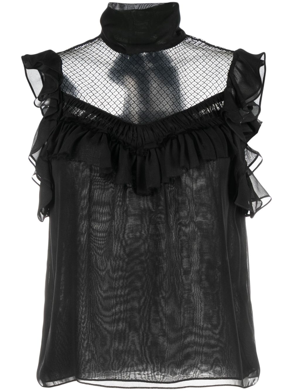 Panelled sleeveless silk chiffon blouse - Black