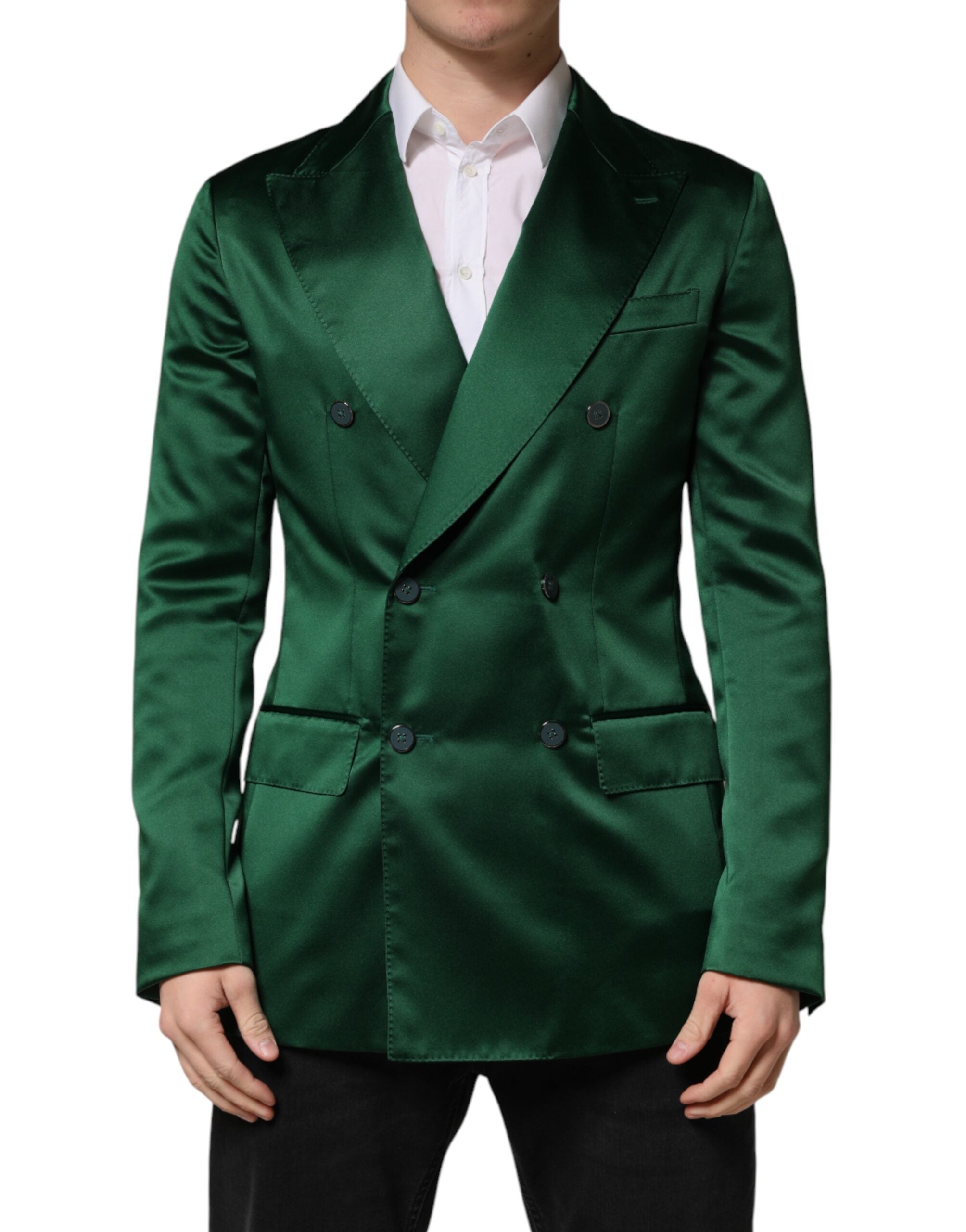Double-Breasted Satin Blazer — Green