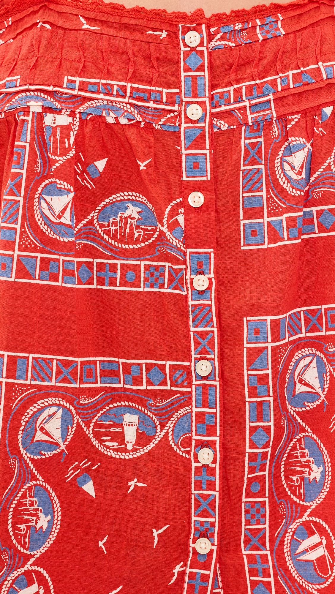 The Victorian Pleat Tank Top Red Sailboat Bandana