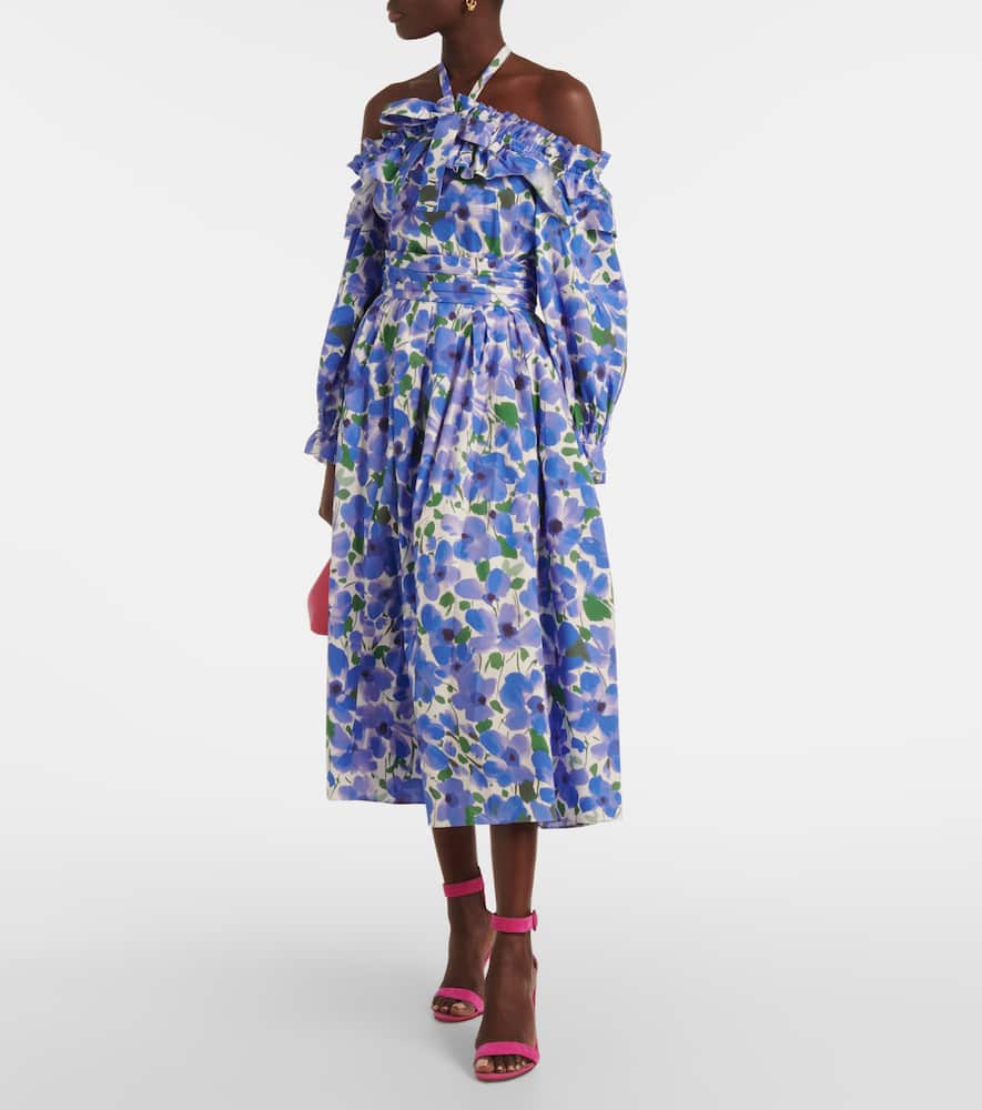 Floral cotton-blend midi skirt