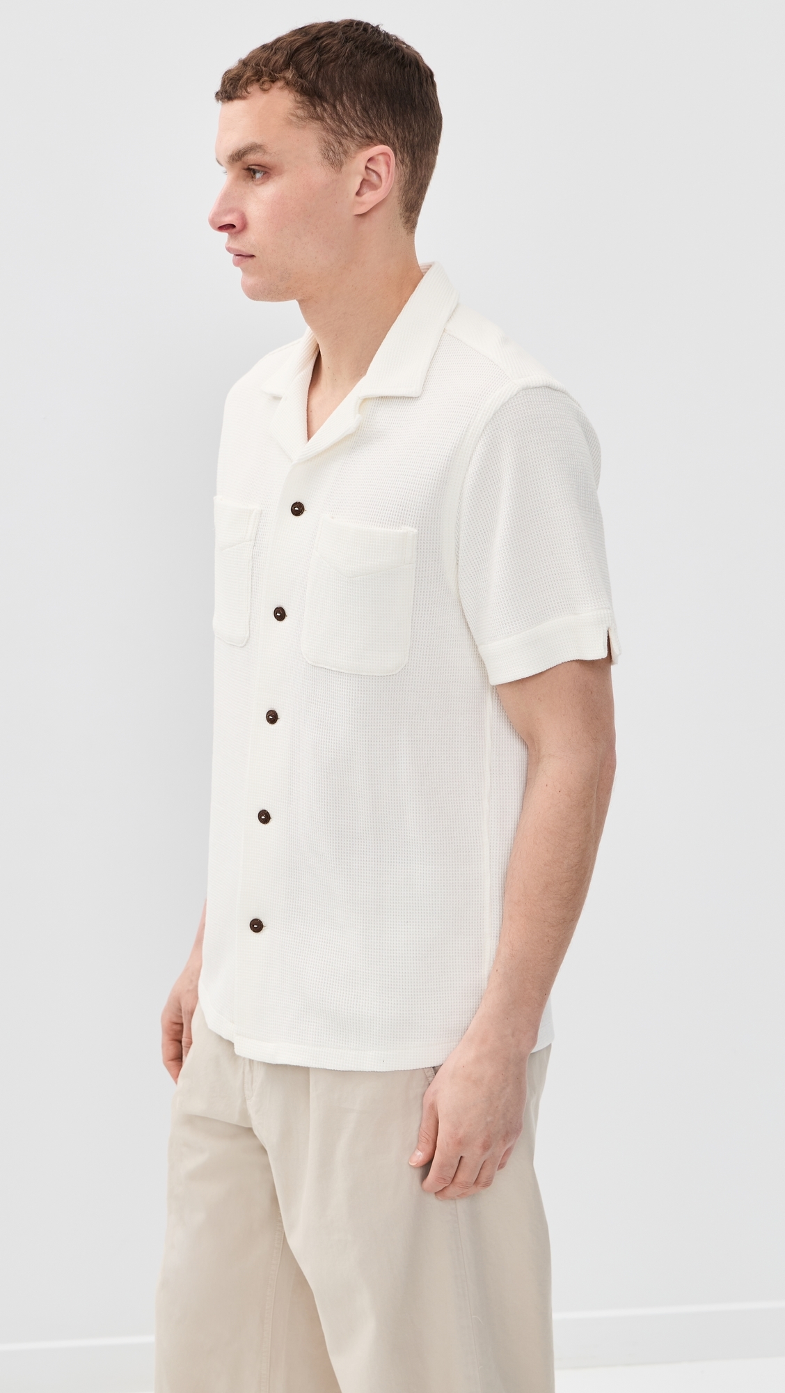 Cotton Linen Waffle Knit Andy Camp Shirt Nevis