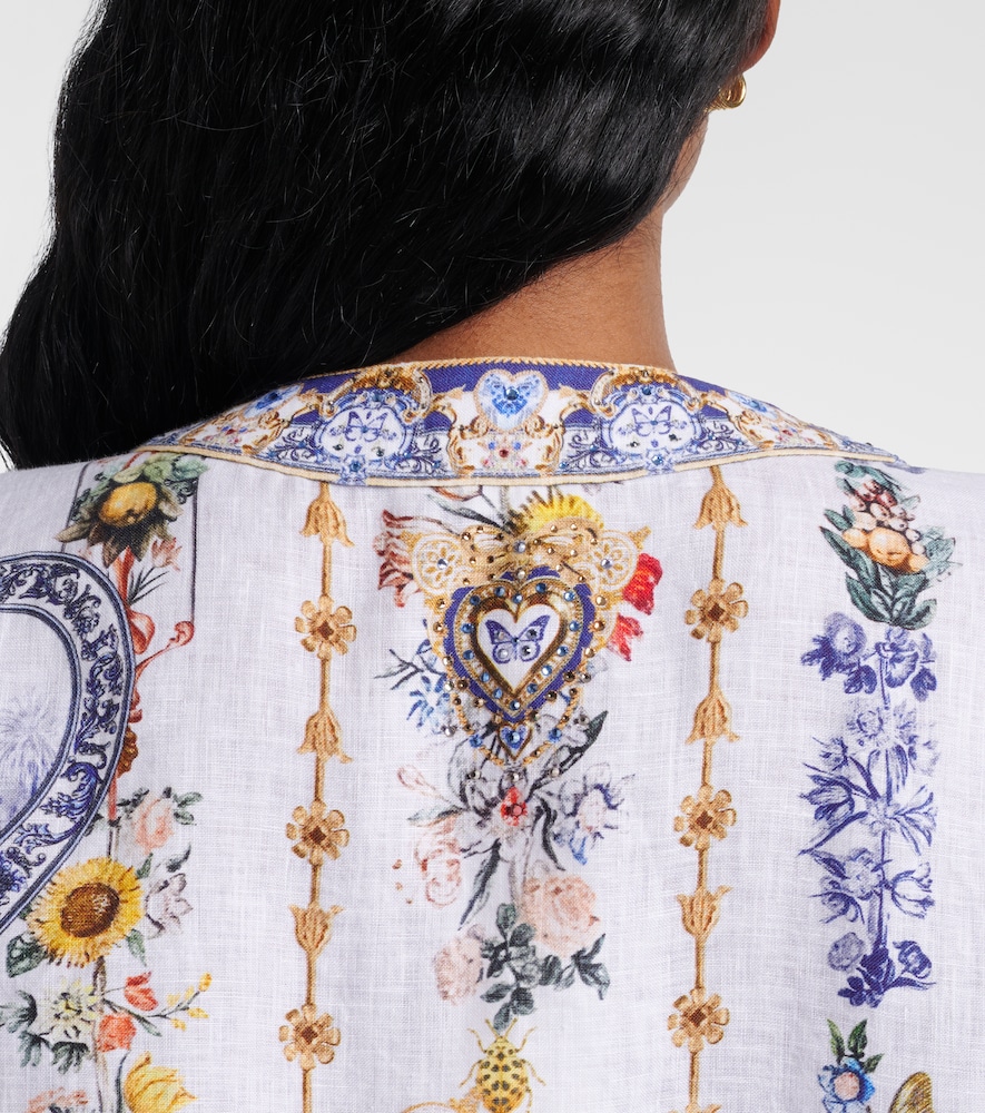 Cutout printed linen kaftan