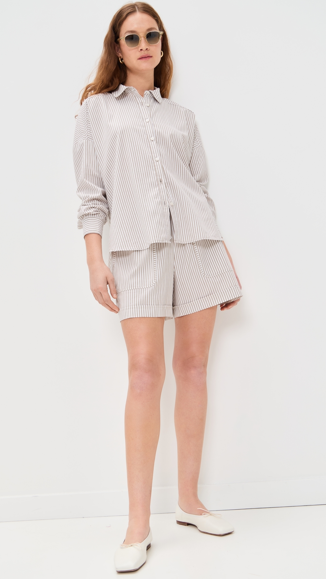 Splendid x Cella Jane Poplin Stripe Shorts Wood/White