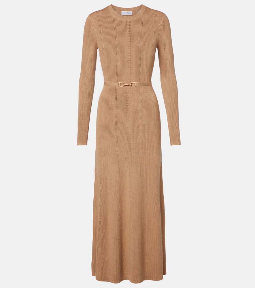 Imagene belted wool midi dress