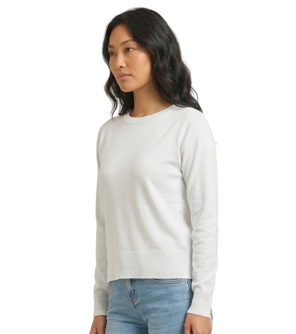 White Solid Crew Neck Sweater