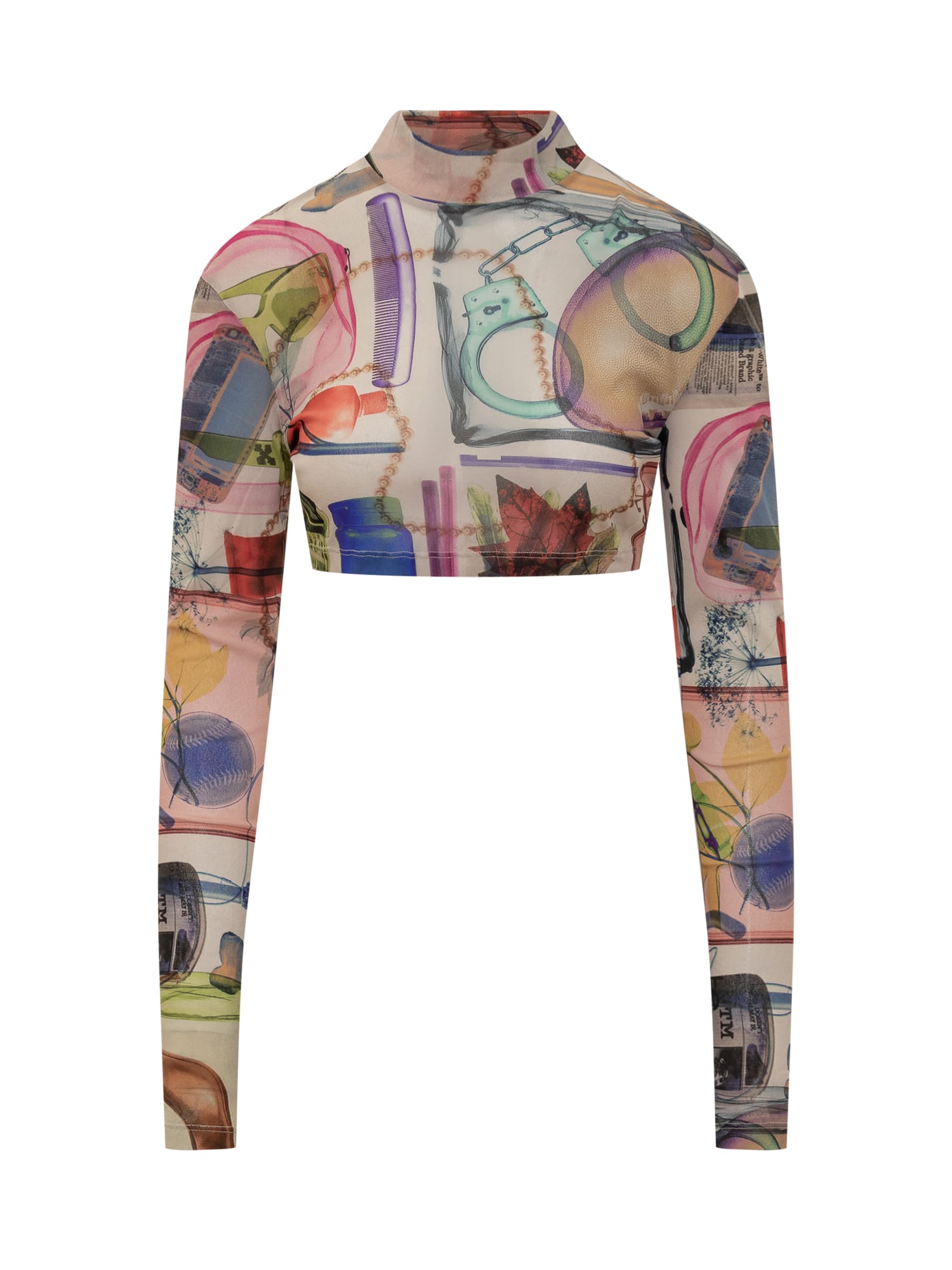 X-ray semi-sheer cropped T-shirt - Neutrals