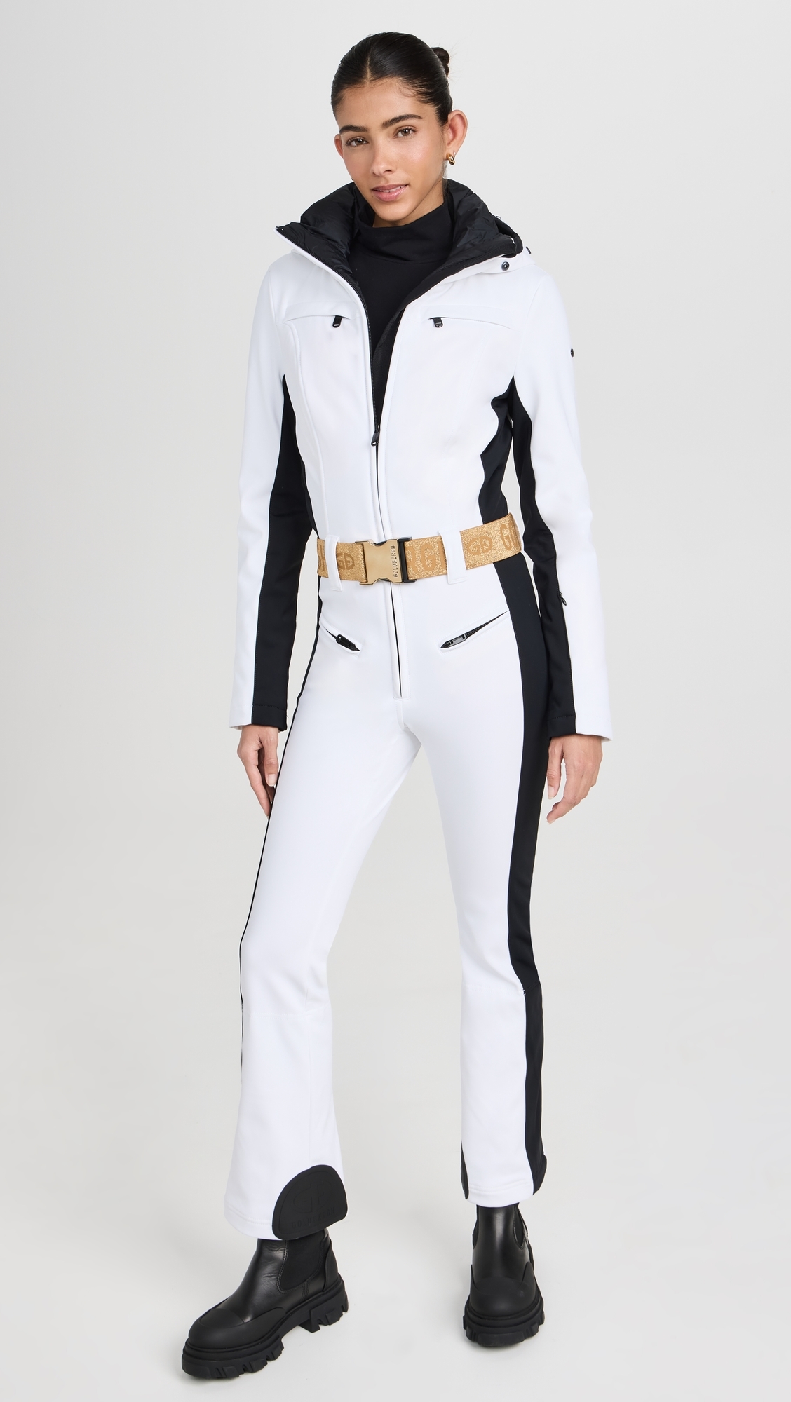 Parry Ski Jumpsuit Faux Border White