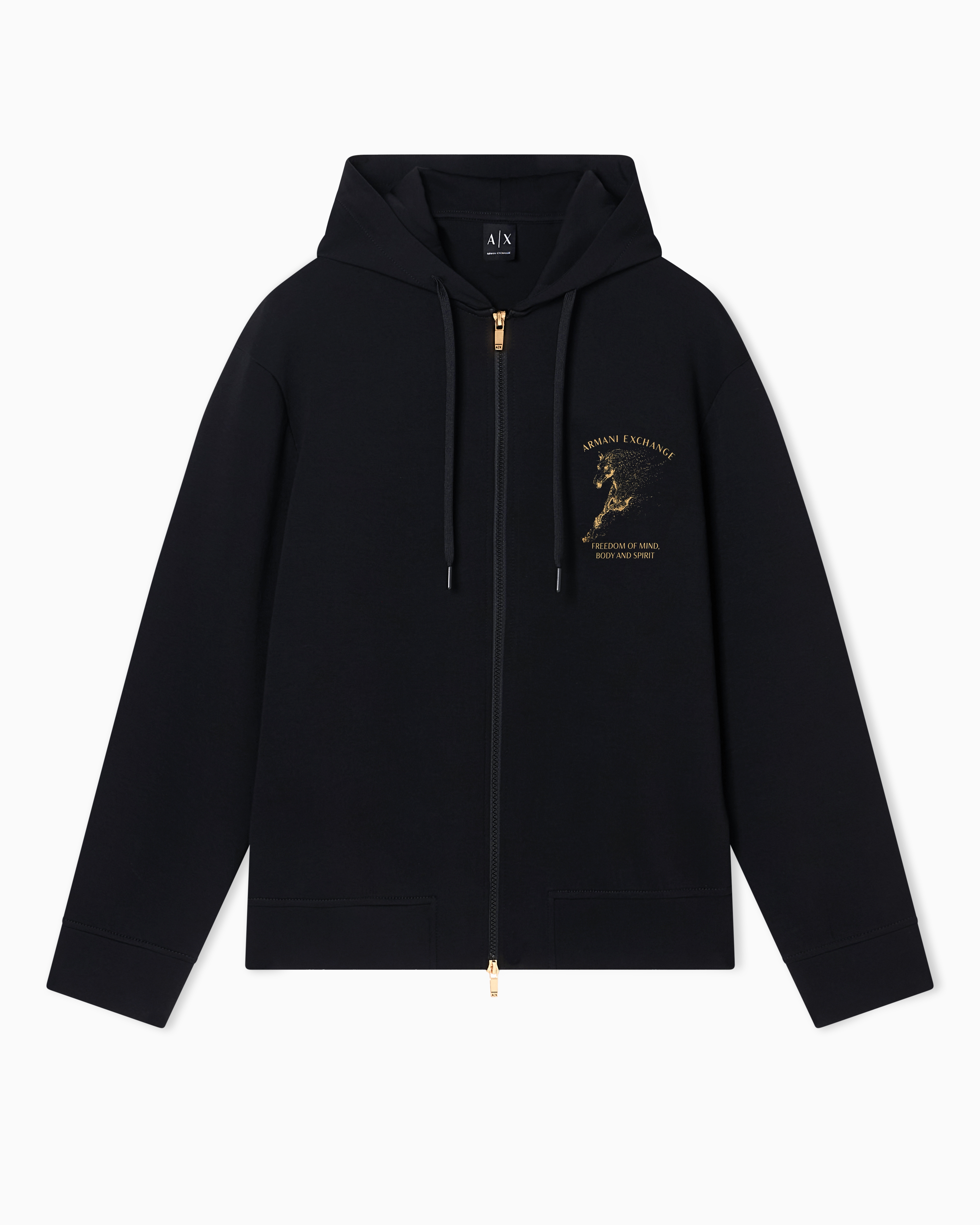Zip-up hoodie with logo and horse print