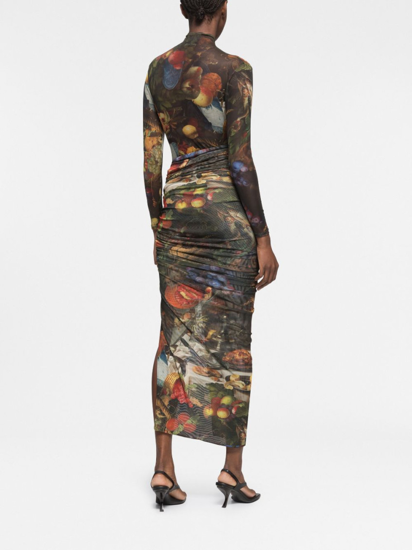 Multicolor Multi color Side Slit Long Skirt