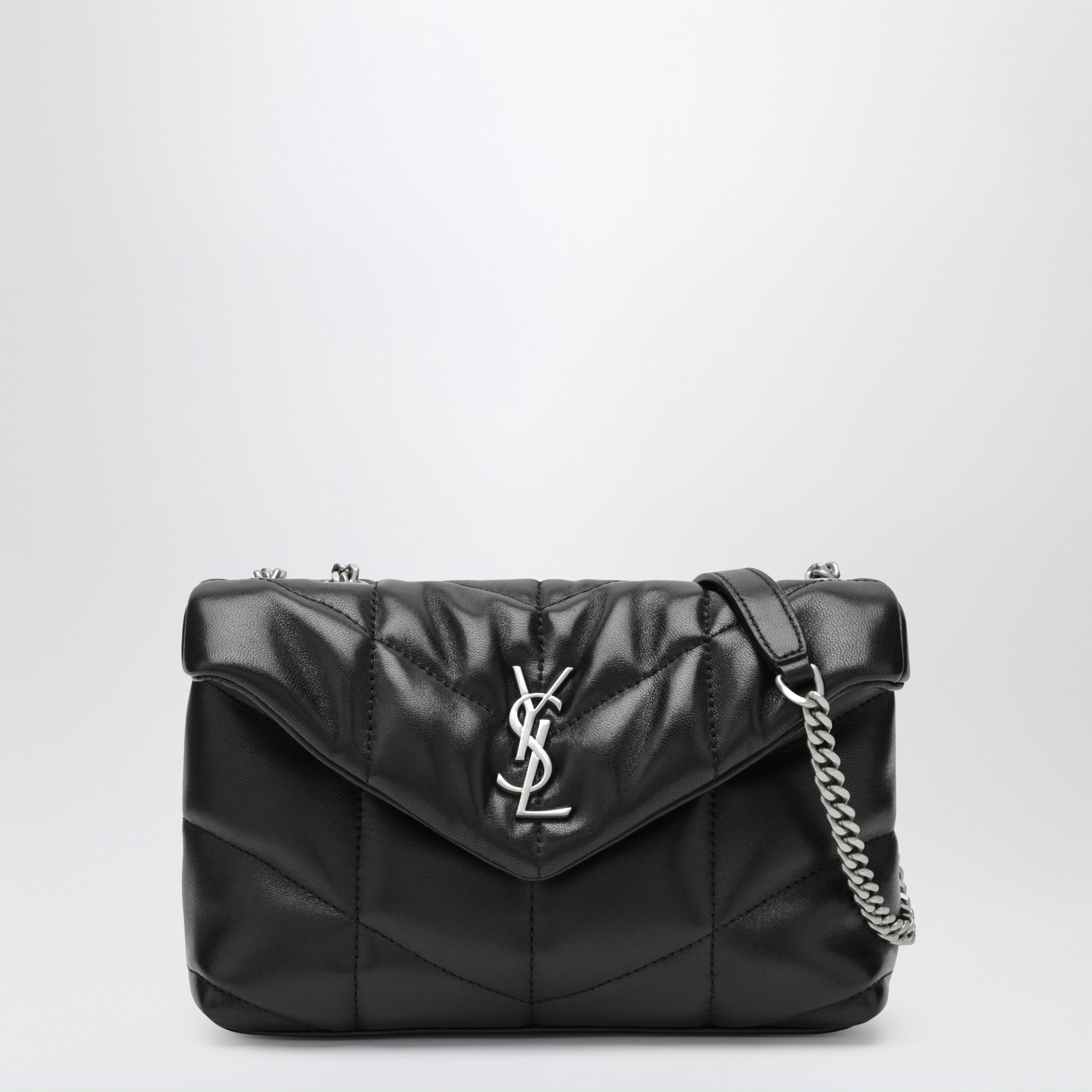 Loulou mini puffer bag in quilted lambskin black
