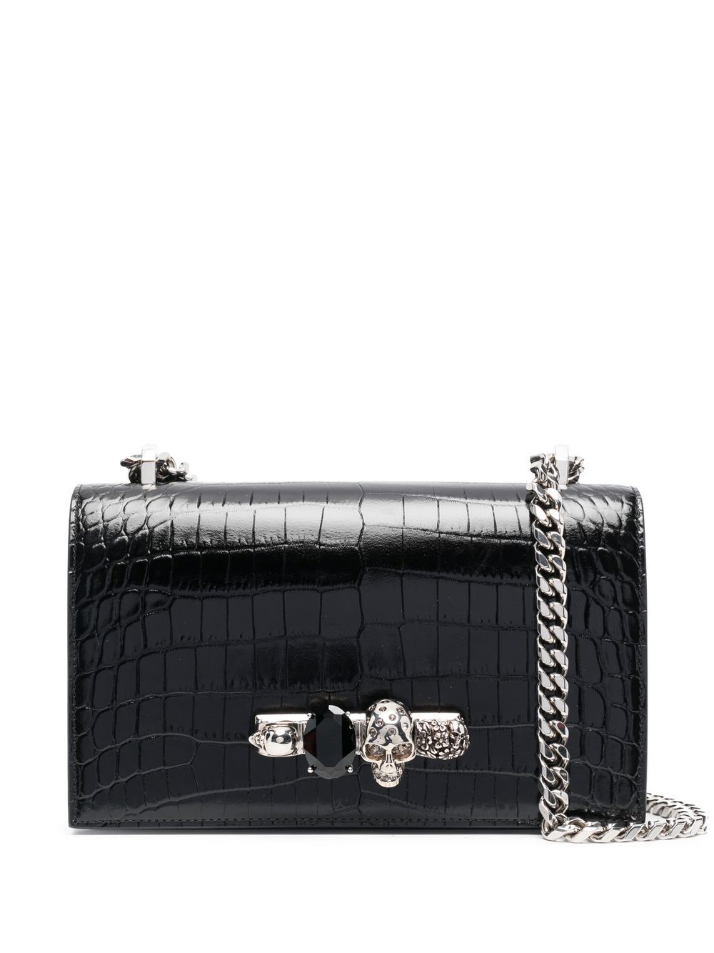 Jewelled crocodile effect bag - Black