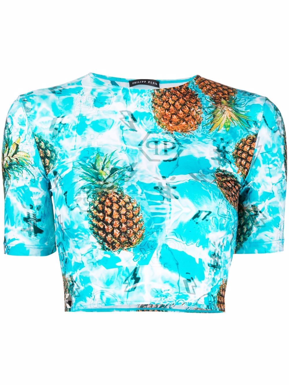 Pineapple Skies short-sleeve cropped T-shirt - Blue