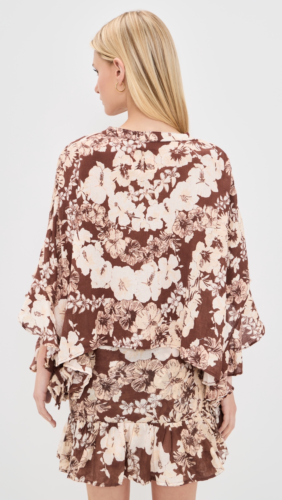 Button Front Scarf Top Hibiscus Tropical Coconut One Size
