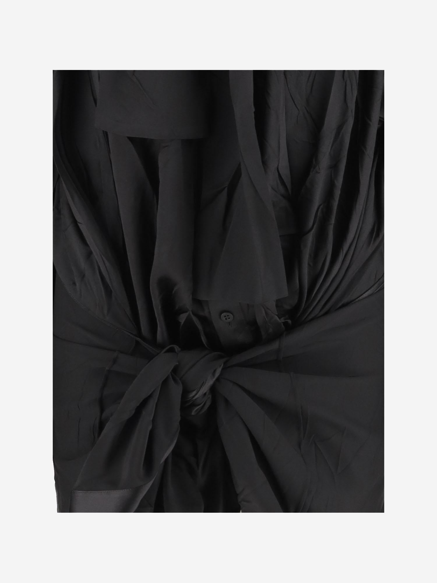 Silk Scarf-Collar Blouse — Black