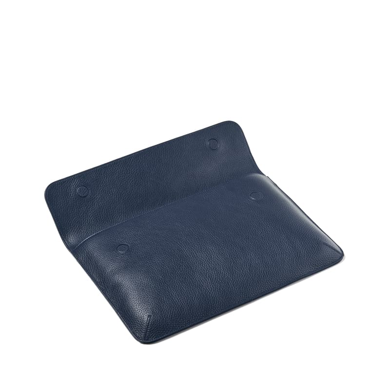 Leather Laptop Case in Navy Pebble