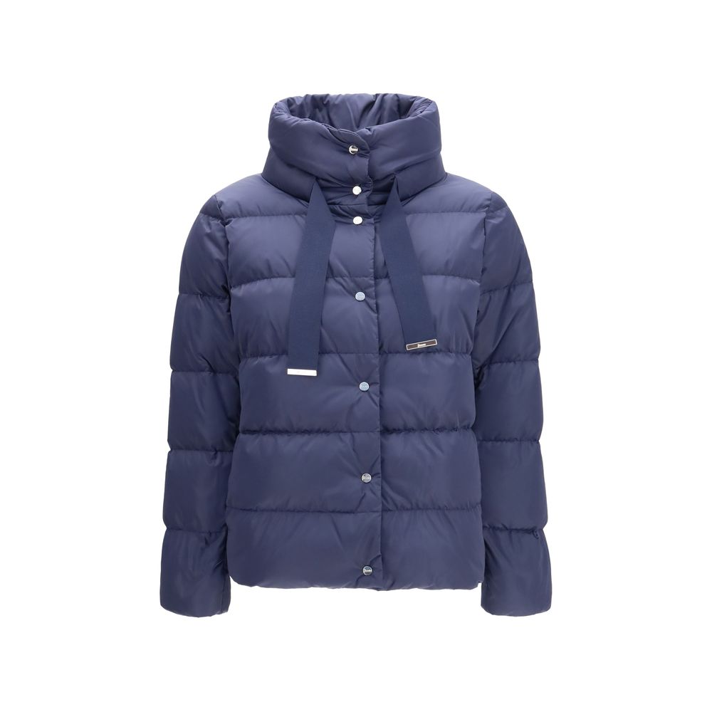 Satin Puffer Down Jacket — Navy