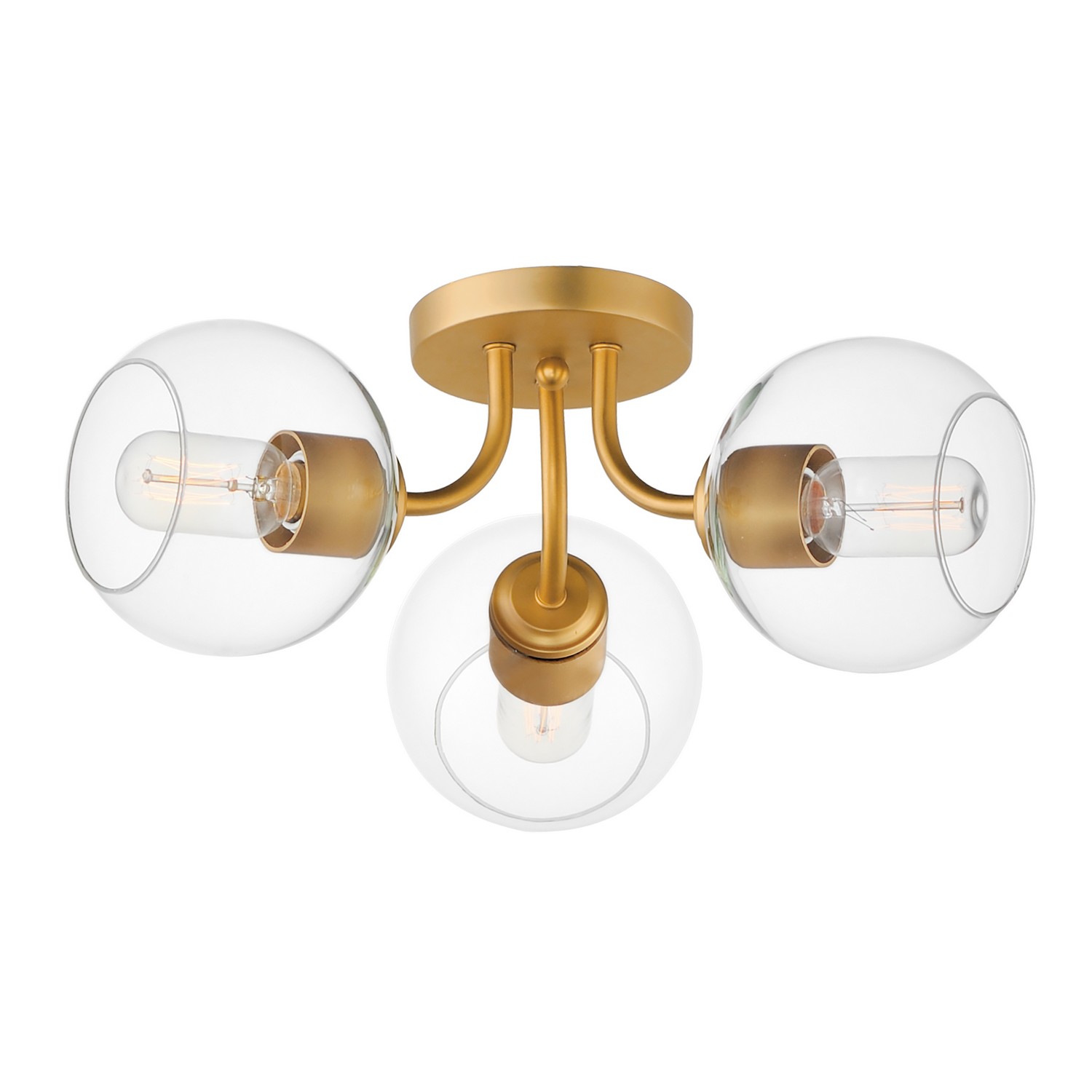Natural Aged Brass Three Light Semi-Flush Mount from the Knox Collection