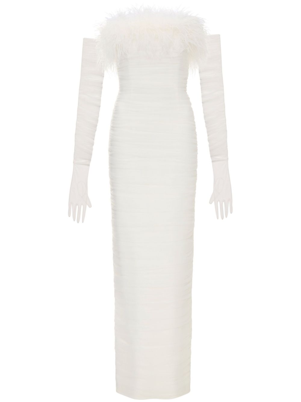 Lilly feather-trim gown - White