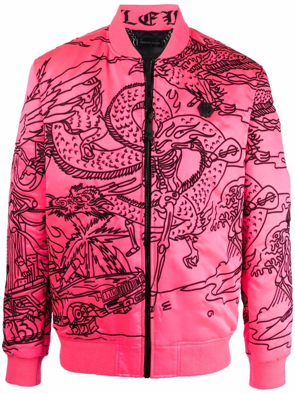 Tattoo-motif embroidered bomber jacket - Grey