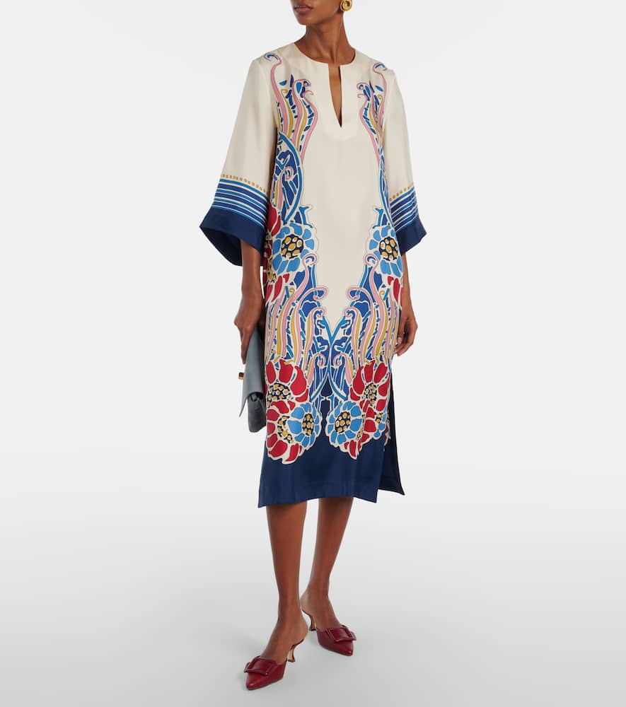 Printed silk satin kaftan