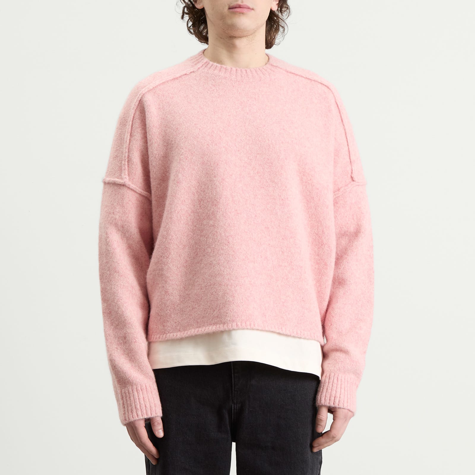 Men's Exposed Mock Neck Jumper in Pink