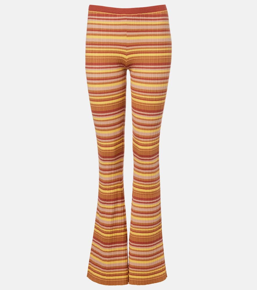 Ann ribbed-knit striped flared pants