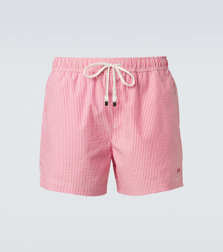 Striped seersucker swim trunks