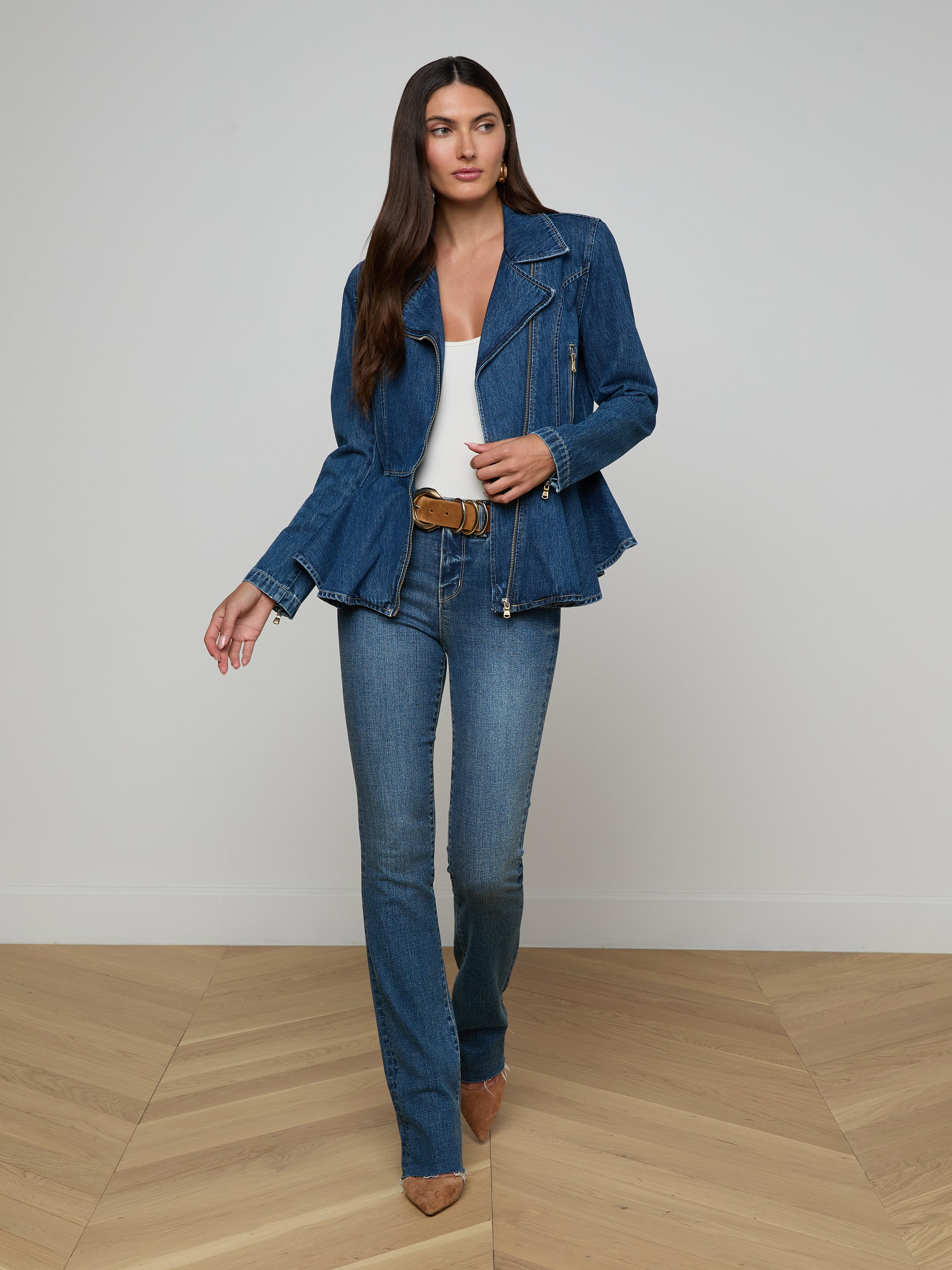 Moxie Peplum Biker Jacket In Norton
