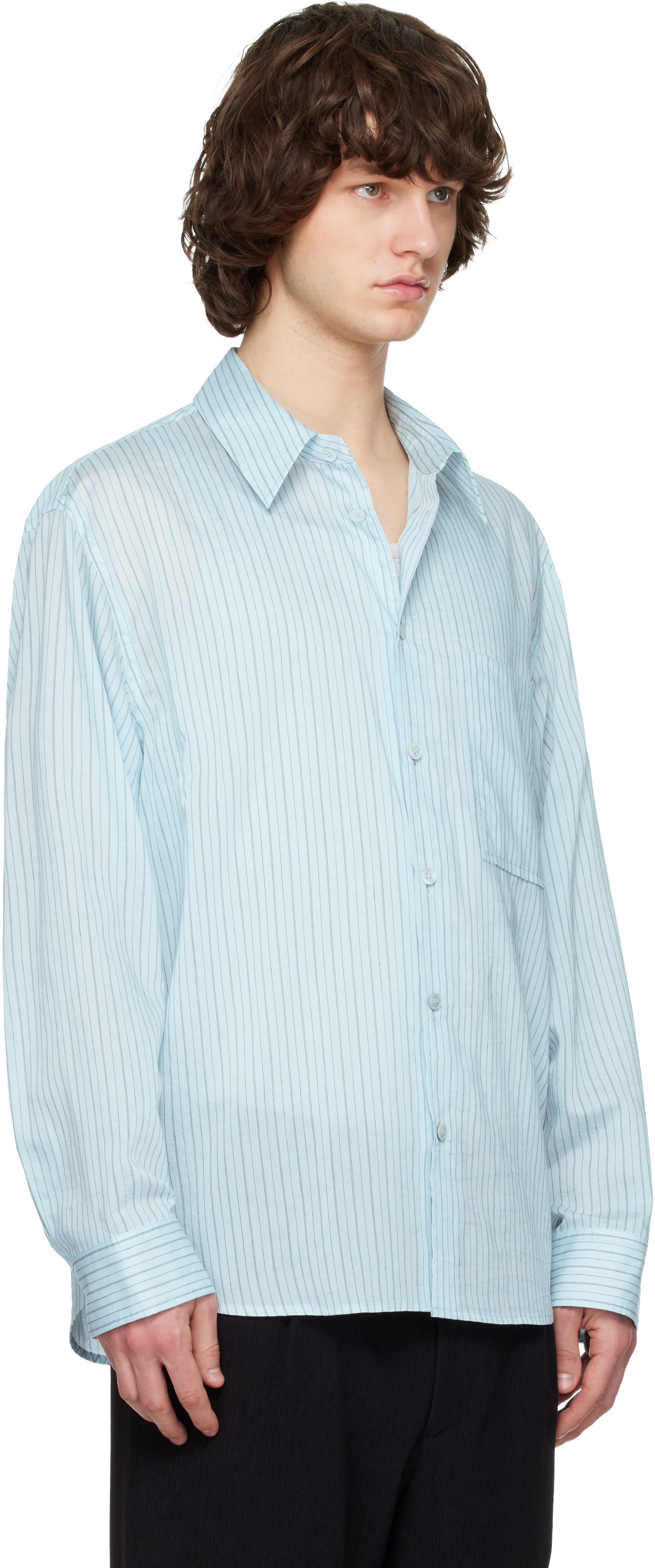 Blue Lyocell Nylon Stripe Shirt