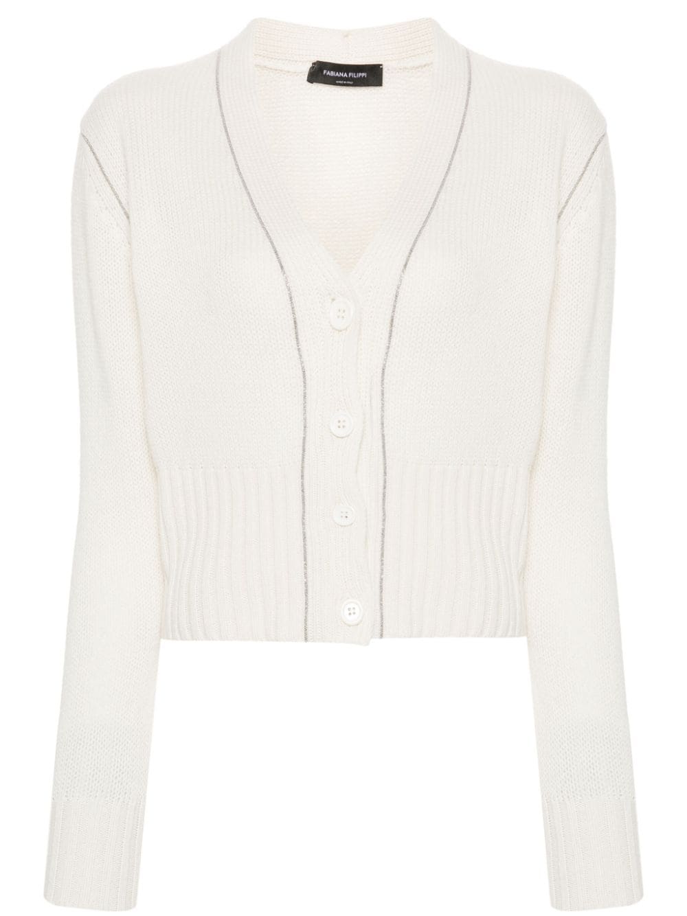 Bead-Embellished Cashmere Cardigan — Ivory