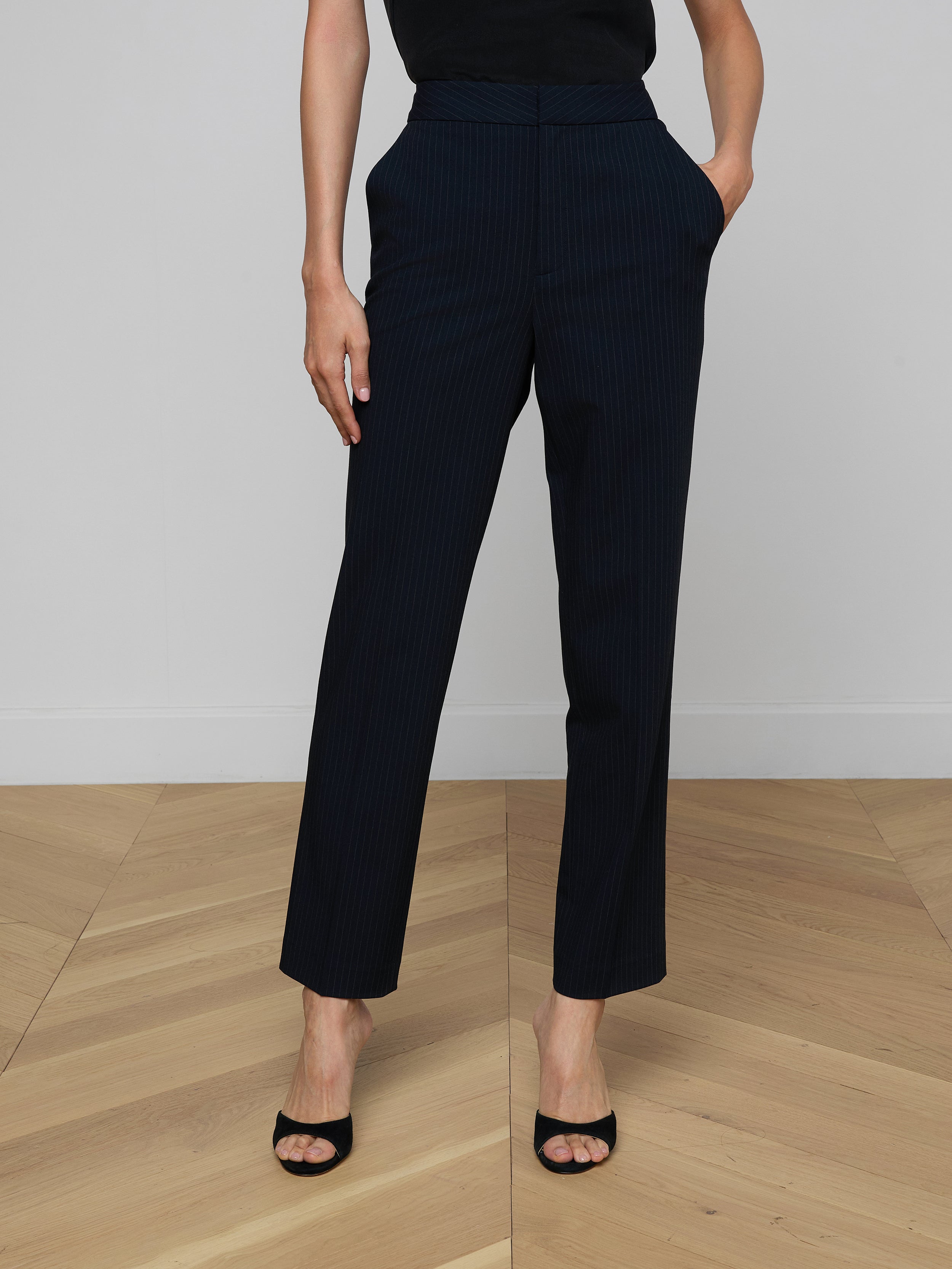 Rebel Pinstriped Trouser In Midnight/ivory Pinstripe