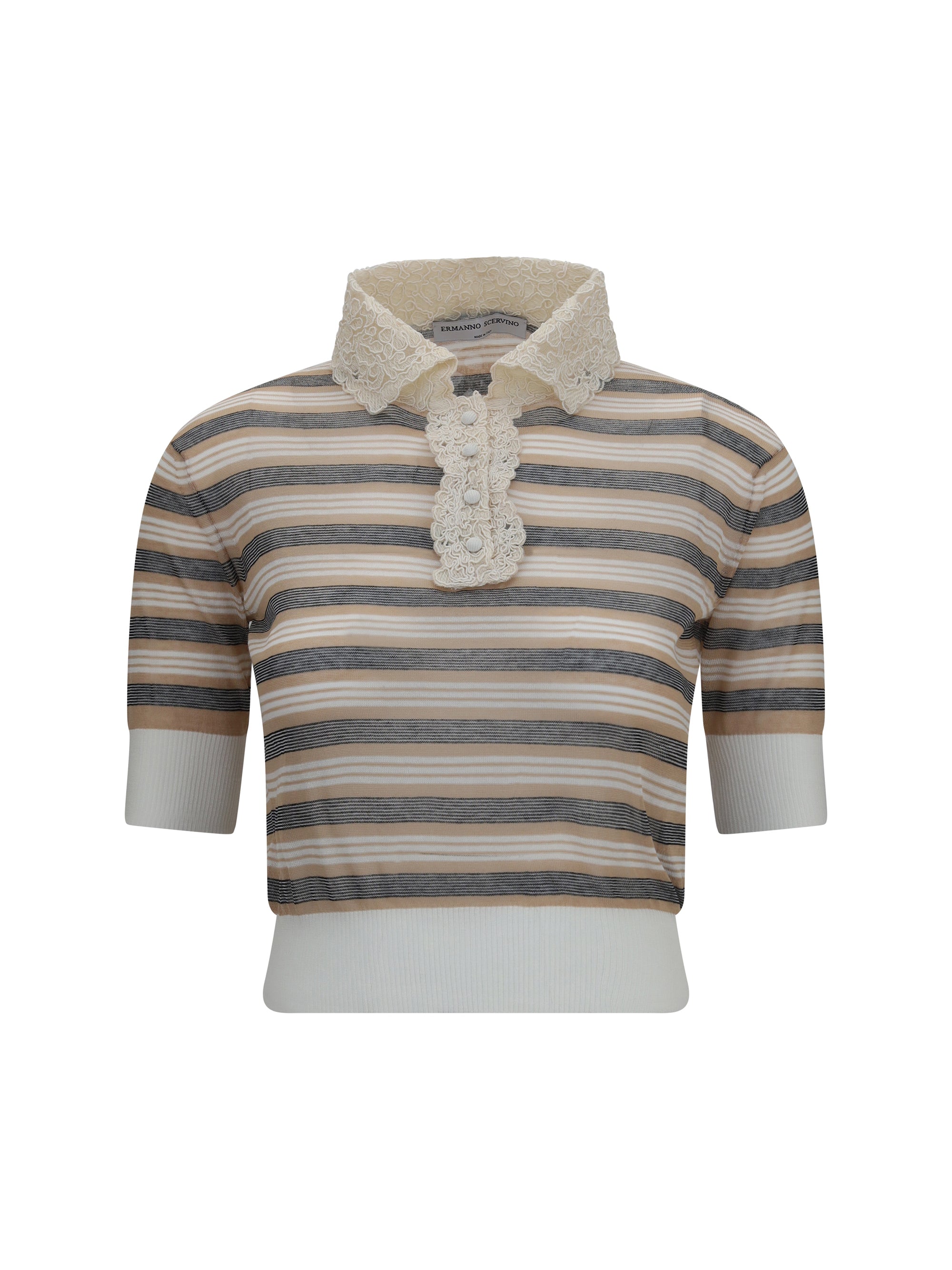 Striped Cotton Polo Sweater — Multicolor