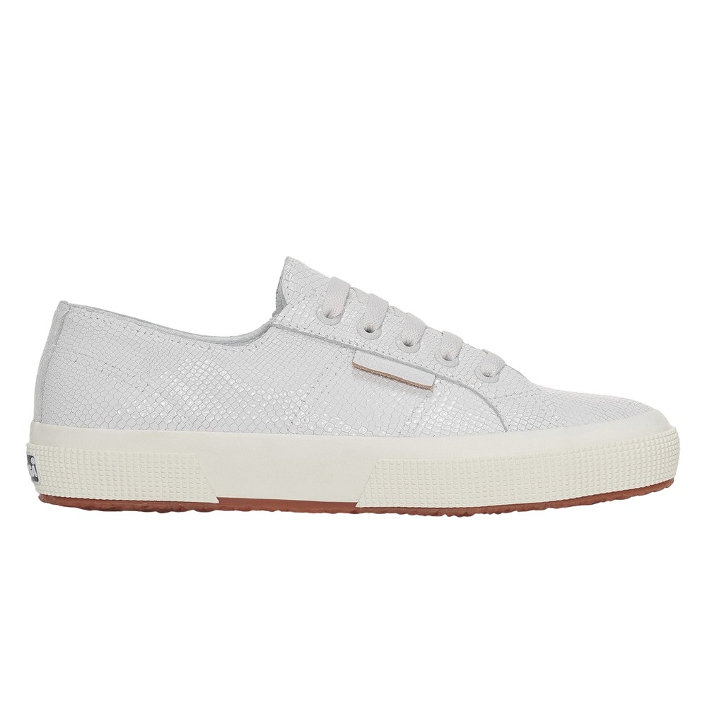 Superga Womens/Ladies 2750 Snake Print Grain Leather Trainers Optical White