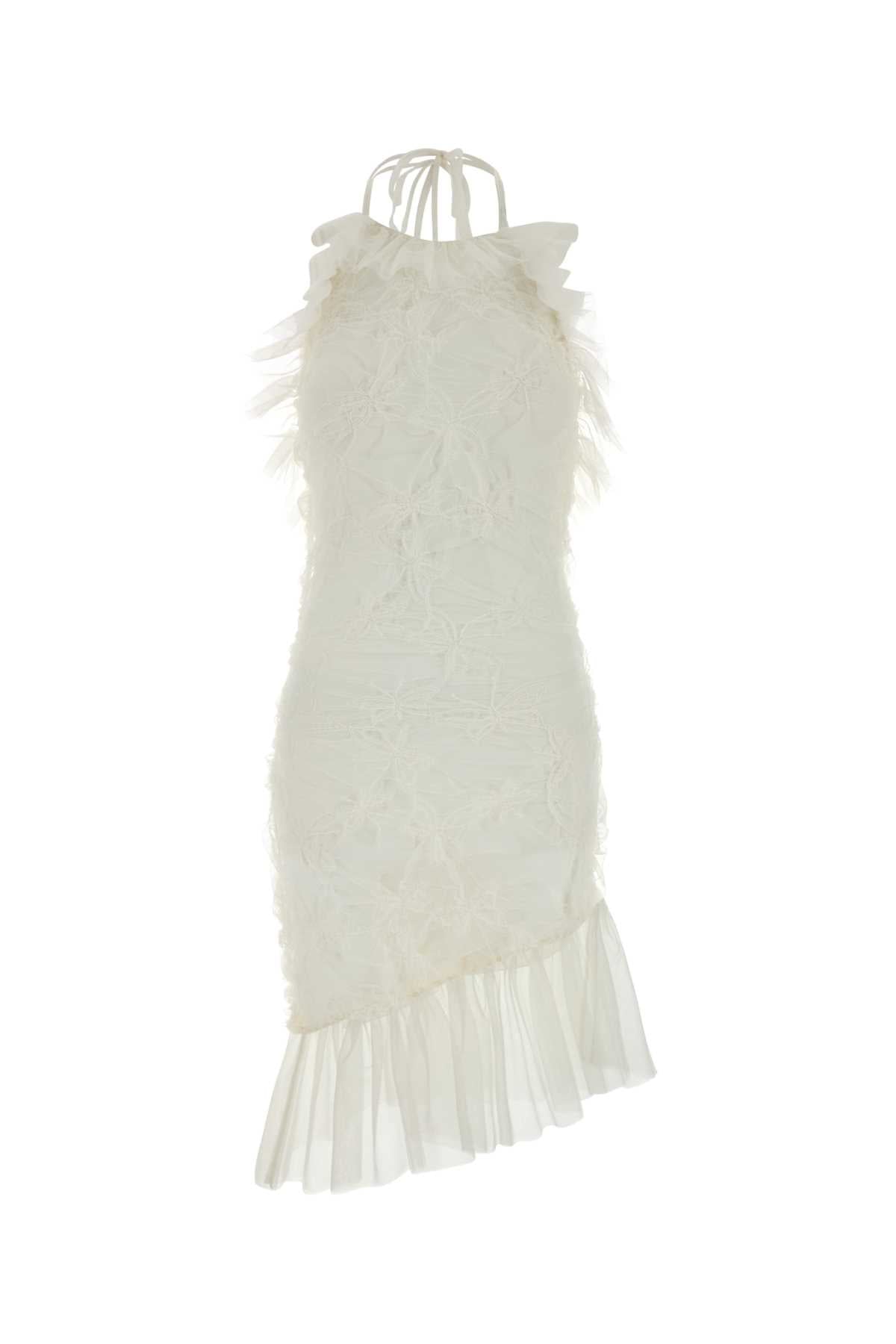 Feathered Nylon Dress — Beige