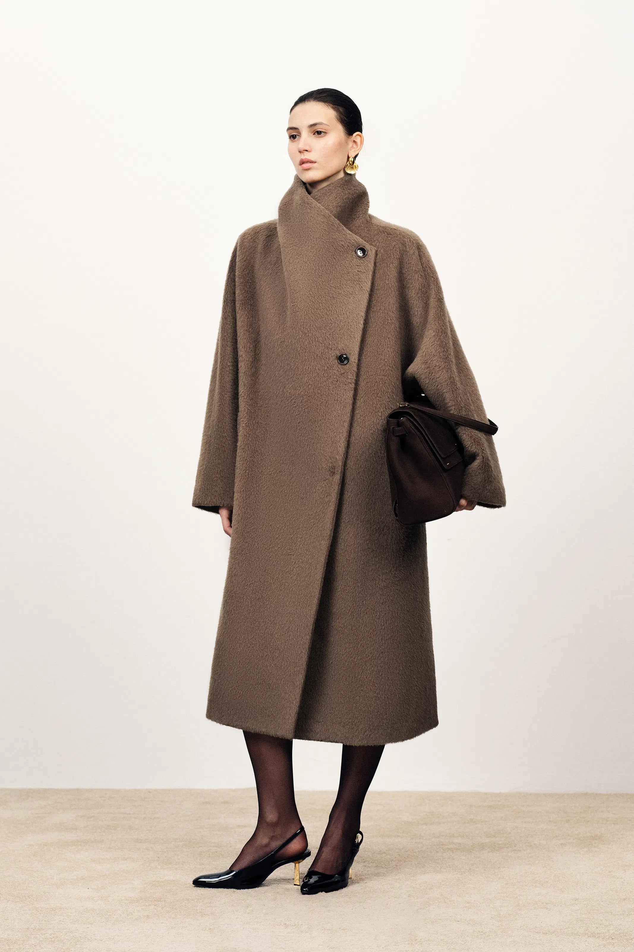 Lumi Mocha Wrap Coat in Alpaca Wool Blend