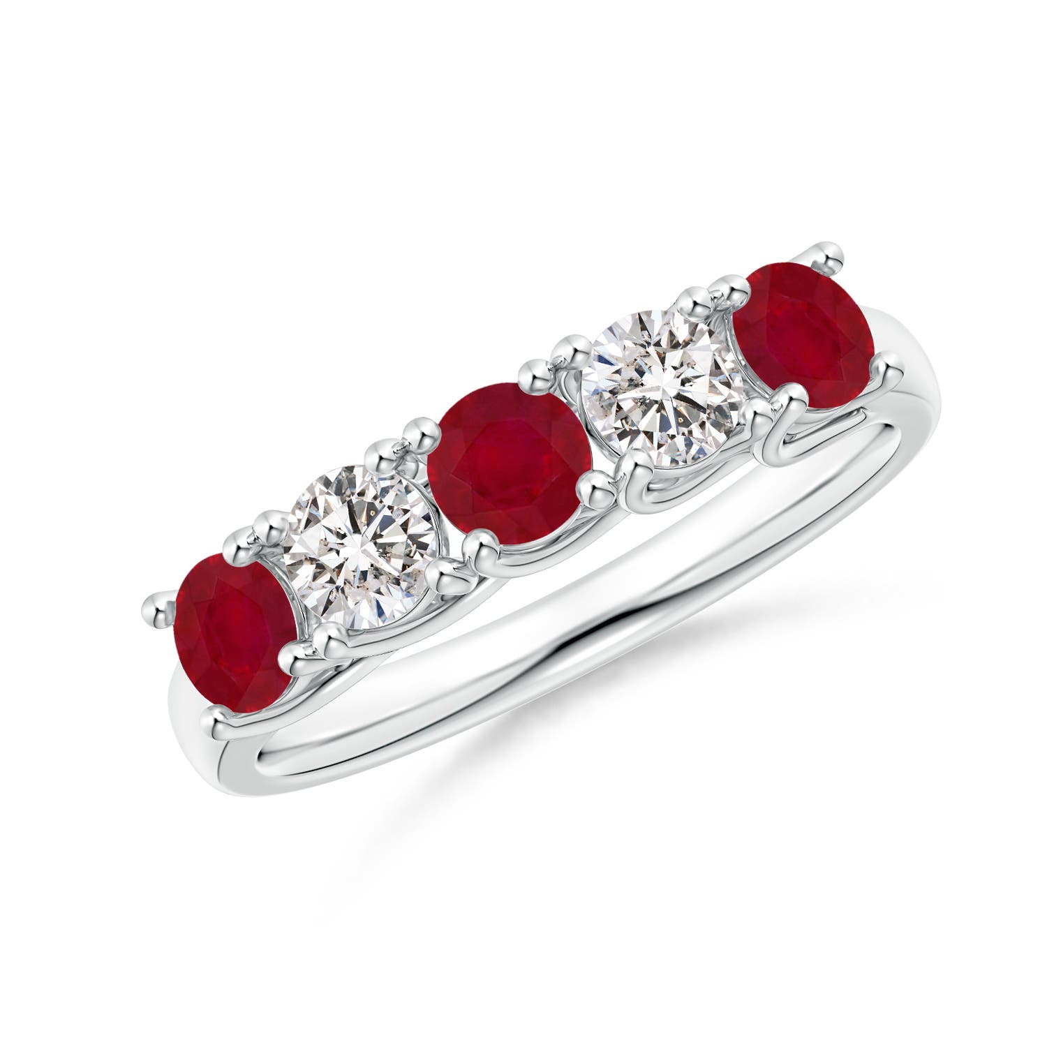 Angara 0.84 Carat Half Eternity Five Stone Ruby and Diamond Wedding Band in 14K White Gold
