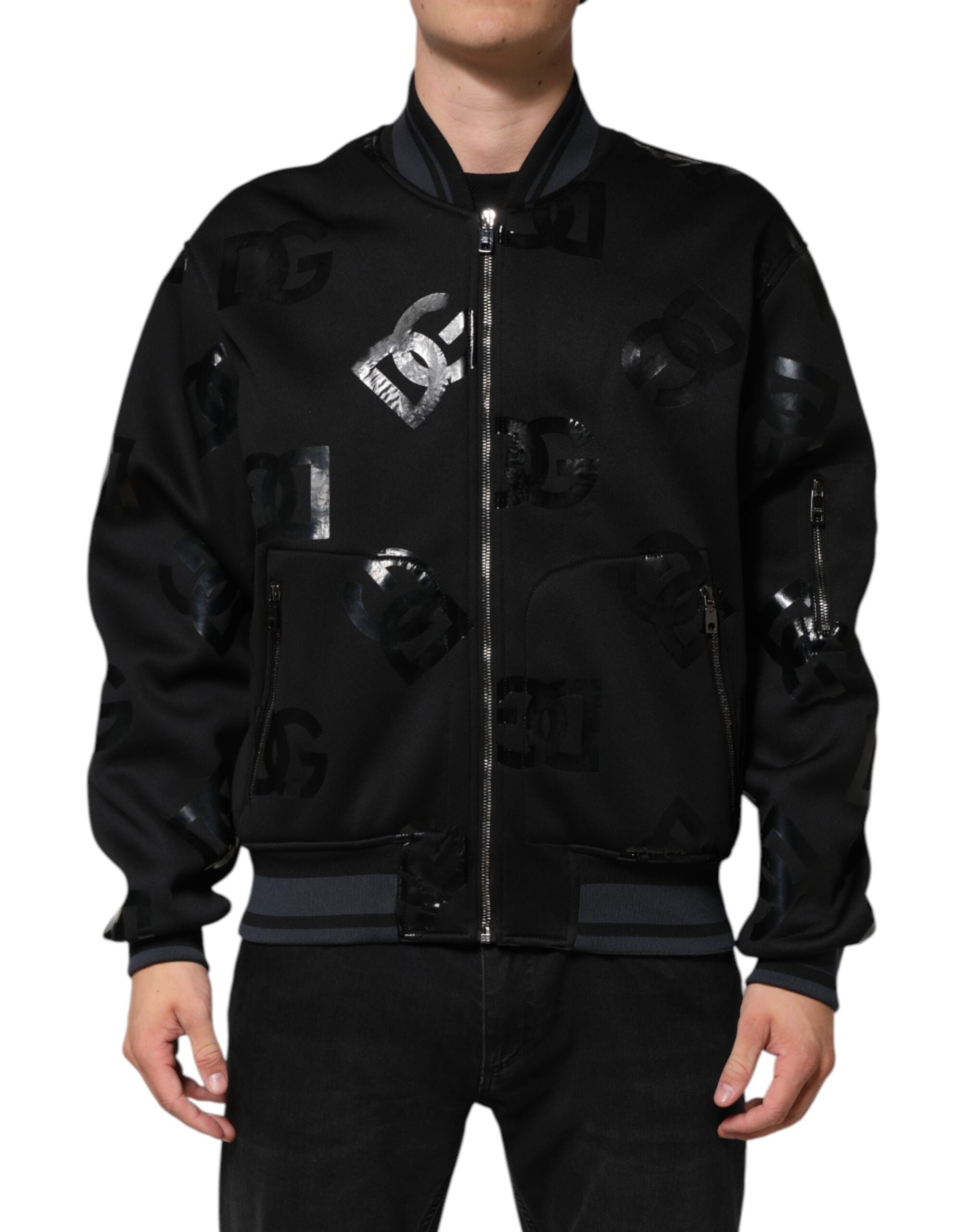 Logo-Embroidered Wool Bomber Jacket — Black