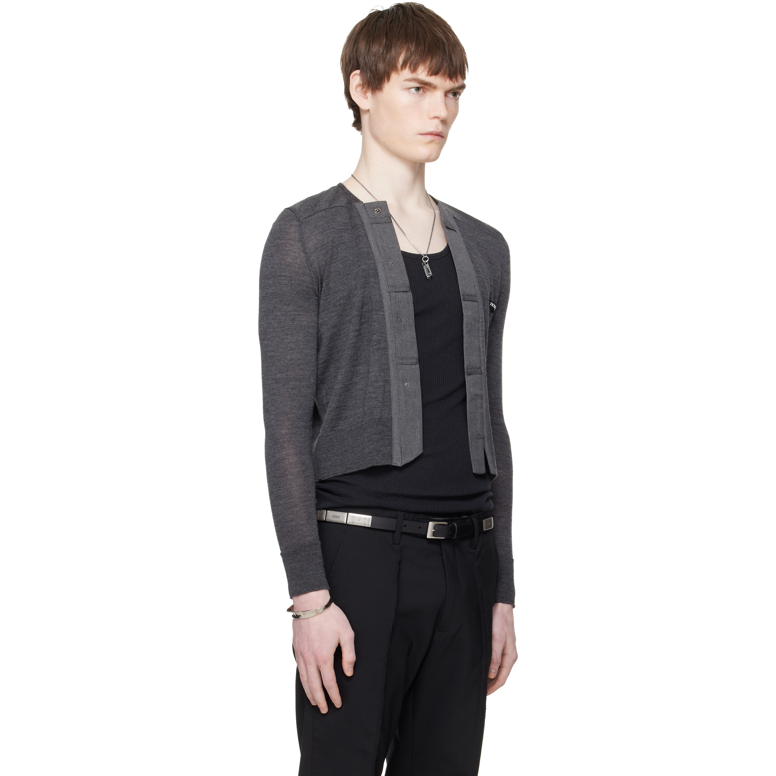 Gray Knitted Long Sleeve Cardigan