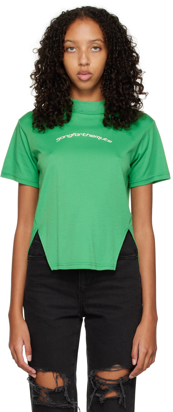 Green front split T-shirt