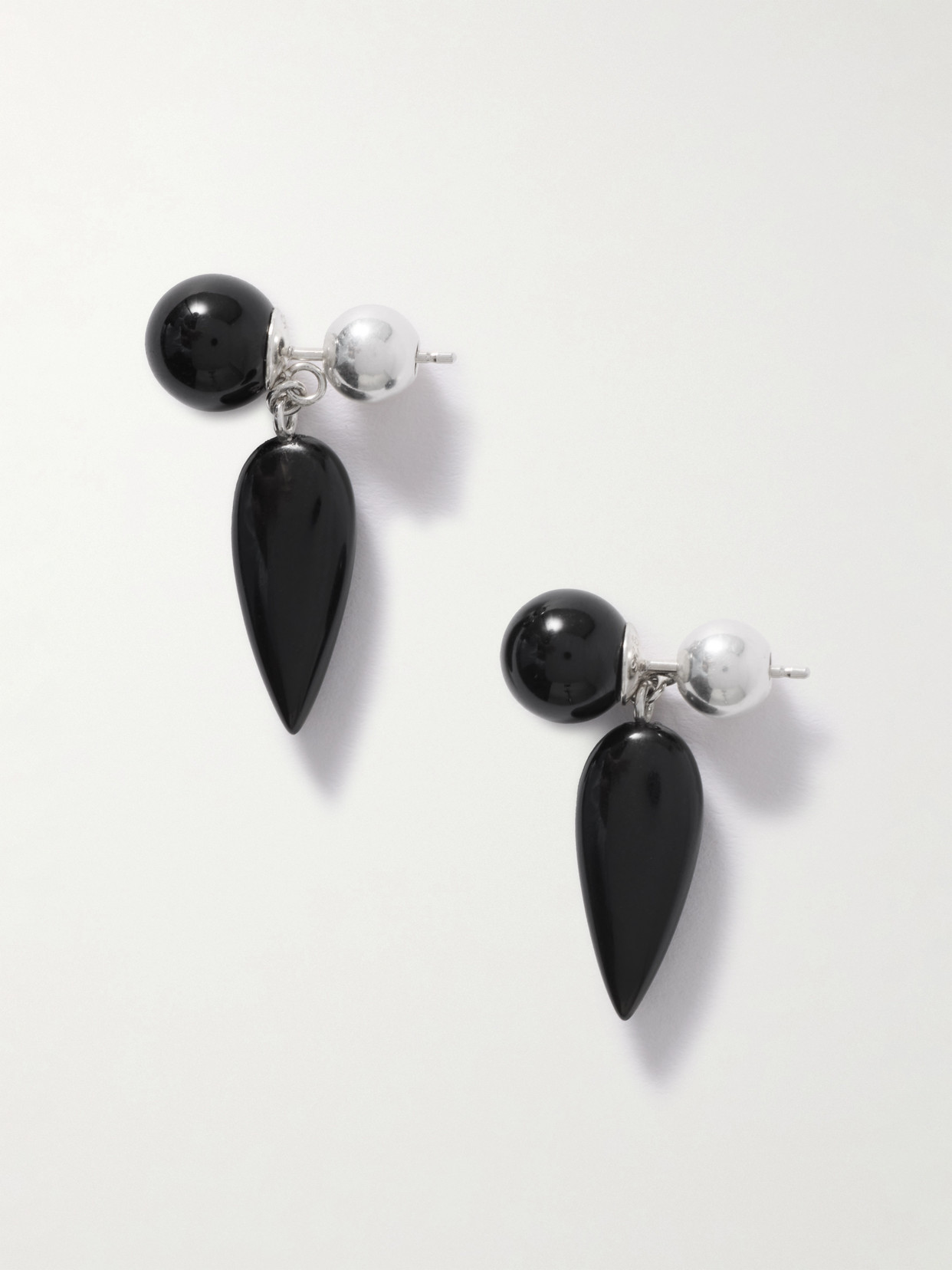 Tiny Phoenician Silver Onyx Earrings - Black