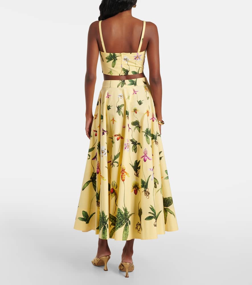 Floral cotton-blend poplin crop top