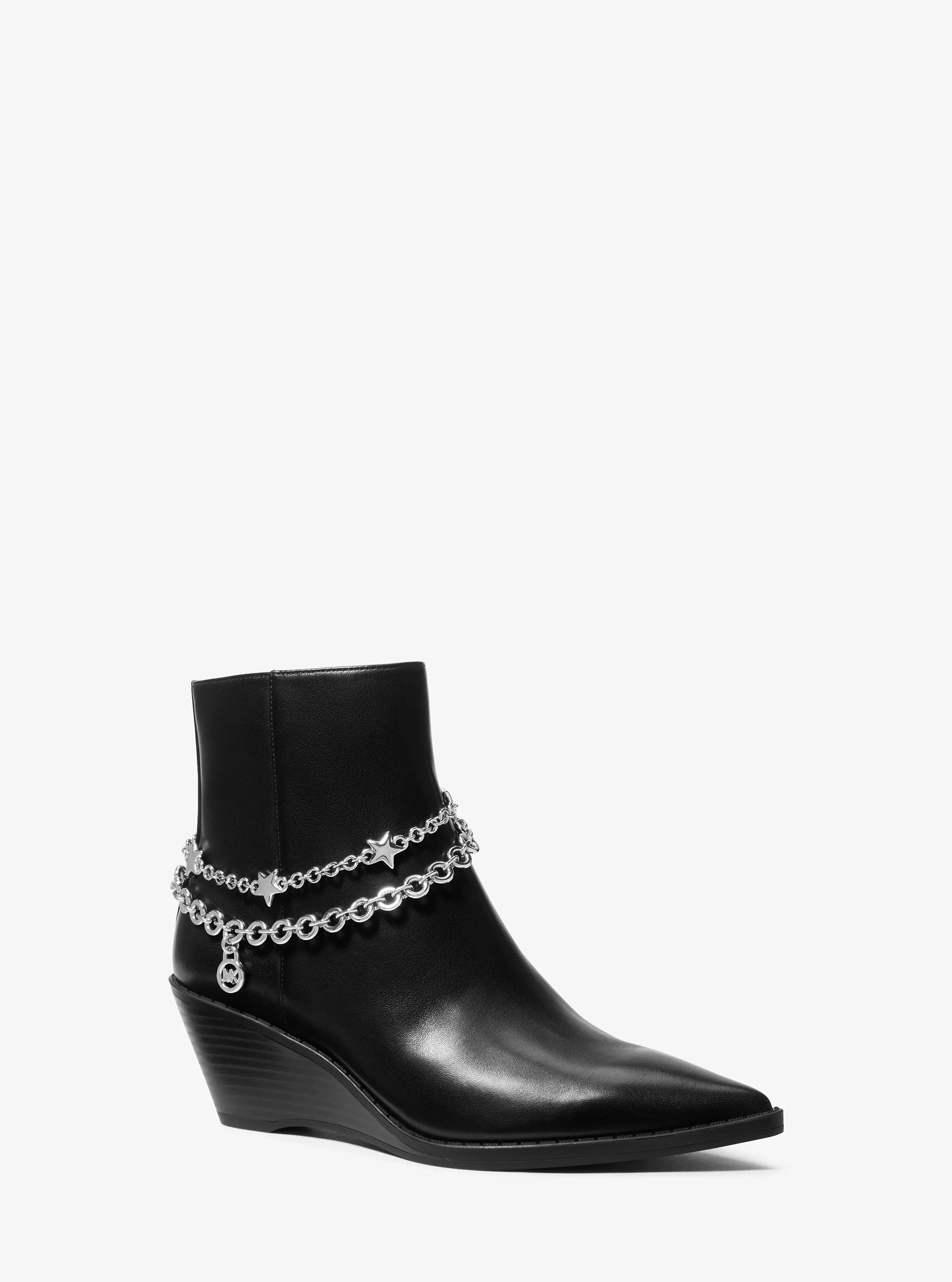 Michael Kors Austin Embellished Leather Wedge Boot in Black - size 6 by