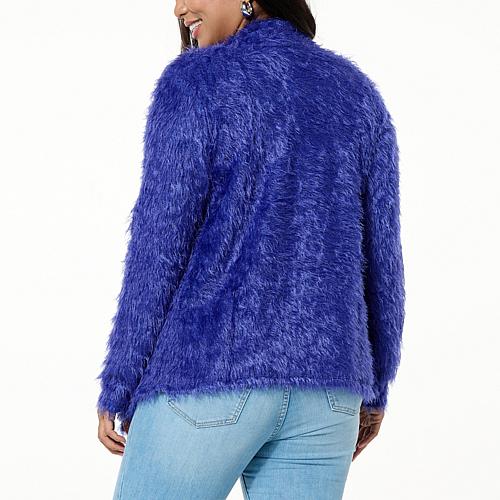Colleen Lopez Open-Front Eyelash Cardigan - Black