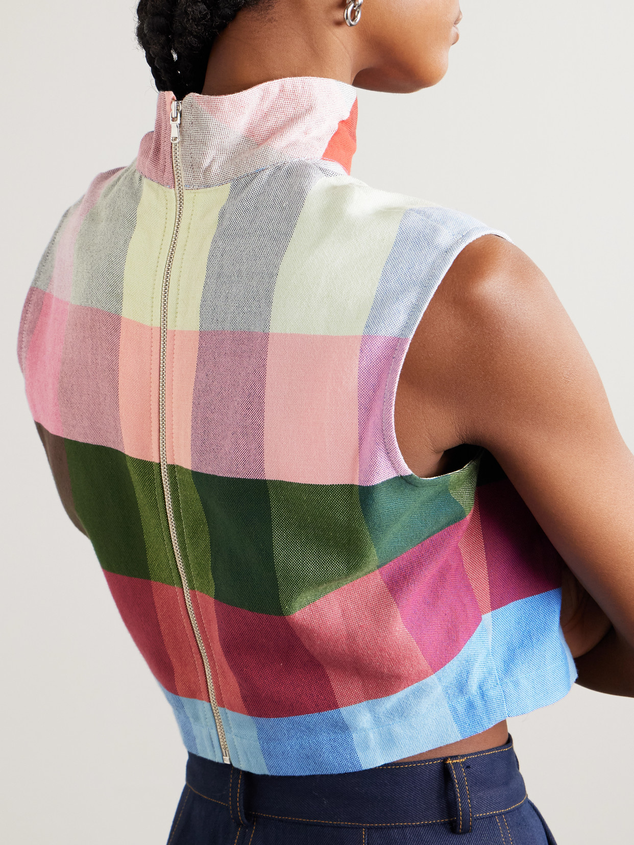 Checked Cotton-blend Turtleneck Top - Multi