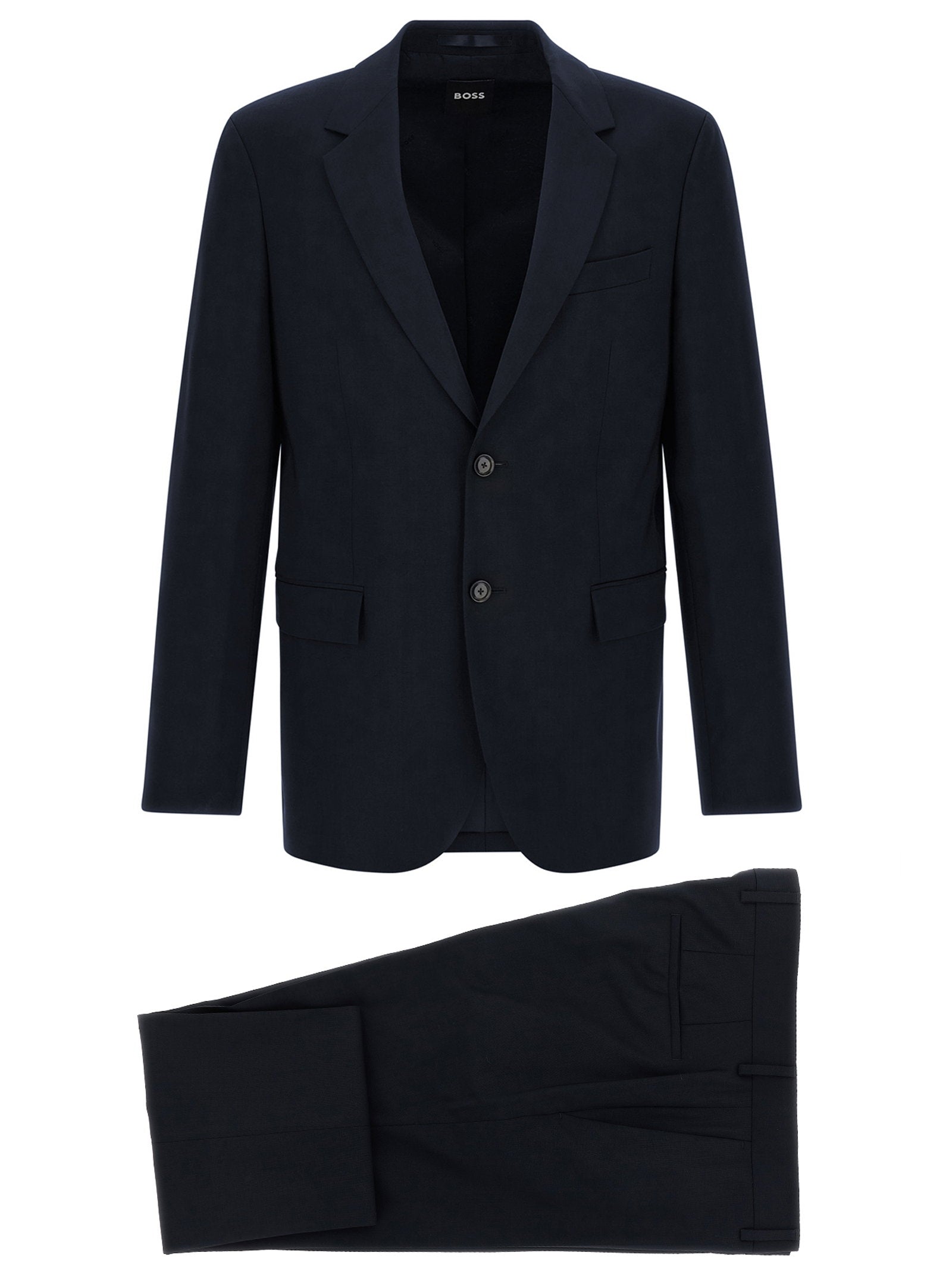 Virgin Wool Tailored Pant Suit — Navy