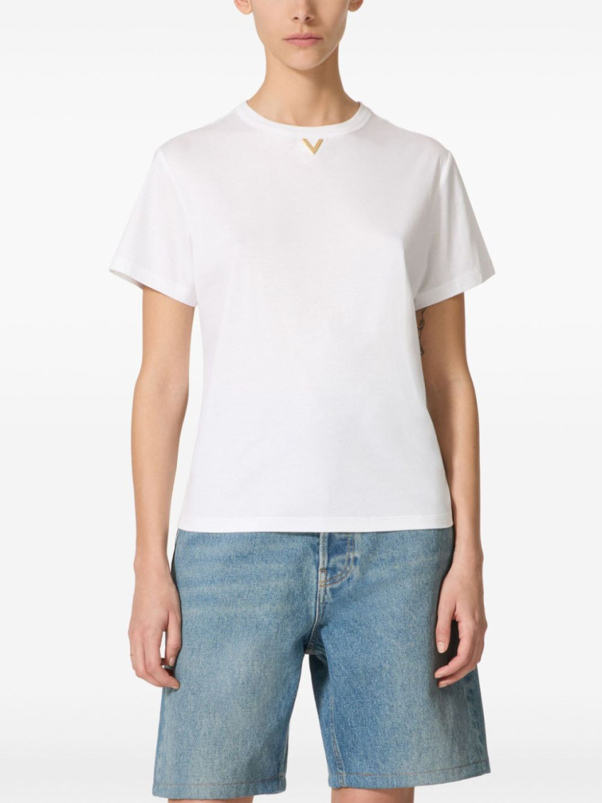 -V Gold T Shirt Bianco-Donna