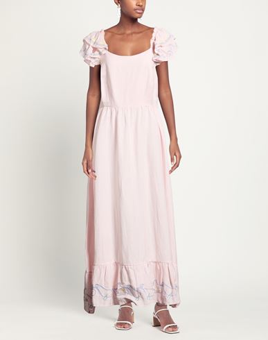 Woman Maxi dress Light pink Size L Linen, Viscose